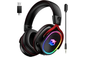 Ozeino OW310 Casque Gaming sans Fil pour PS5, PS4, PC, 7.1 Son Surround, Micro Détachable à Réduction de Bruit, 35H d'Autonomie, Haut-Parleur de 50mm, Lumière RGB, Casque Ultra-Léger de 250g, Nior