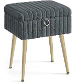 SONGMICS Vanity Stool, Makeup Bench with Space, Padded | GLAMOR LOM505GZ02 Footrest Metal Legs Adjustable Feet for Living Roo