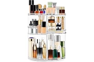 OBSGUMU Make Up Organizer Drehbar, Acryl Kosmetik Organizer, 360° Makeup Organizers für Kosmetik, Verstellbar Große Kapazität Makeup Organizer für Frauen, Mädchen (Transparent)
