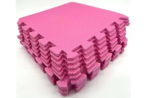 MaTvize Eva Foam Baby Play Mat – 24Pcs (29x29cm) 8mm Thick Soft Pink & White Interlocking Floor Tiles, Waterproof, Non-Slip, Safe & Comfortable Matting for Kids Child (Pink+White, 24 Pack)