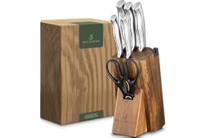 WALDWERK Blocco Coltelli - Set coltelli da cucina 7 pezzi con blocco porta coltelli e affilacoltelli integrato - ceppo coltelli da cucina - set coltelli da cucina professionali