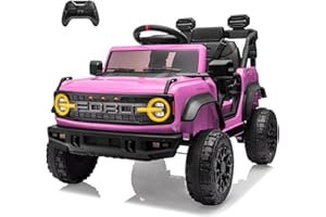 MONDIAL TOYS Ford Bronco Raptor 12V Fuoristrada Auto Macchina Elettrica per Bambini Telecomando Luci a Led Bluetooth Cintura di Sicurezza Ammortizzatori Carico Massimo 30 Kg Rosa