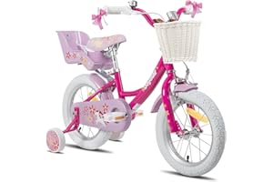 JOYSTAR Bicicleta Unicornio 12/14/16/18 Pulgadas para Niñas de 2-9 años, Bicicleta Infantil con Asiento de Muñeca y Ruedas Estabilizadoras y Cesta