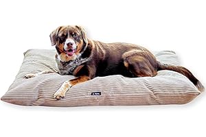 4L Textil ZOE Hundekissen Cord Beige Hundebett mittelgroße Hunde mit Bezug und Reißverschluss Hundebett Cord kuscheliges Hundekissen waschbar (80x60 cm, Latte(Stripes))