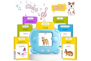AHJ Carte Flash Parlante Francais, Carte Educative Francais, Carte Parlante Montessori Francais pour Enfant, Jouets Educatifs pour Apprendre a Parler, Apprendre 224 Mots, Français/Anglais/Bilingue