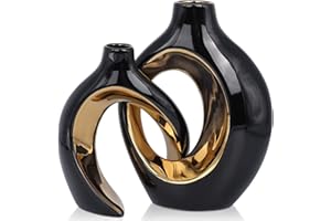 XIAOMAGG Set Di 2 Vasi In Ceramica, Arredamento Moderno Bohémien, per Matrimonio, Tavolo Da Pranzo, Banchetto, Soggiorno, Ufficio, Camera Da Letto, Bagno, Davanzale，Vaso decorativo (nero+oro - B)