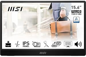 MSI PRO MP161 E2 15.6 Inch Full HD Portable Monitor - 1920 x 1080 IPS Panel, 60Hz, Eye-Friendly Screen (PC, Laptop, Mobile), Speakers, Enhanced Chassis & Kickstand - Mini-HDMI 2.0b, 2 x USB Type-C