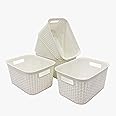Abbaware Pack of 5 Strong Storage Baskets with Handle – Kitchen Organiser, Cupboard Storage Box, Home & Kitchen Storage Basket (White)