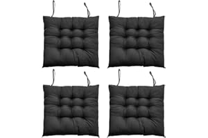 DKIEI Seat Pads for Dining Chairs Set of 4, 40 x 40cm Comfortable Dining Chair Cushions, Kitchen Chair Cushions with Ties for Garden Living Room Garden Office Patio, Black