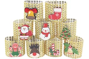VALICLUD 9 Pcs De Noël Diamant Porte-Anneau De Serviette De Noël Thème De Noël Boucle De Serviette Ronde Boucle De Serviette De Noël Dîner De Table Décoration (Doré)