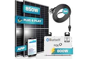 SUNNIVA® 850W Balkonkraftwerk 800W komplett Steckdose - Fox ESS 800W Wechselrichter - PV Solaranlage Komplettset - 2x 425W Solarmodule - inkl. 5m Kabel - Bluetooth WIFI