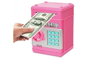 Revanom Electronic Piggy Bank, Mini ATM Password Money Bank Cash Coins Saving Box for Kids, Cartoon Safe Bank Box Perfect Toy Gifts for Boys Girls (Pink)