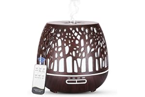 Simpeak Humidificador Ultrasónico y Difusor de Aroma 400 ml, atomizador de Fragancia ultrasónico LED con Control Remoto-Bosque Tallado, Madera Oscura