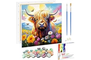 Viart Cow Paint by Numbers for Adults with Frame,Highland Cow Paint by Numbers Canvas Kits,Animal Paint by Numbers Adult Perfect for Gift Home Wall Decor(8x8inch)