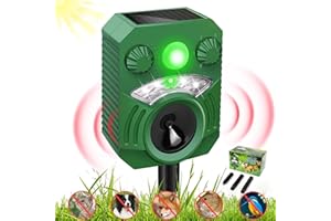Joomouney Cat Repellent Garden, Cat Deterrent Ultrasonic Solar Animal Scarer Waterproof Deterrent with PIR Sensor&Flash Light 5 Adjustment Modes USB Charging, Animal Repellent for Dog, Cat, Fox, Bird