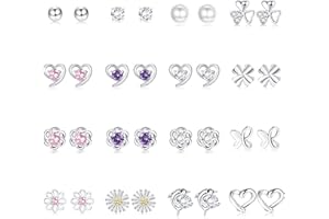 JeweBella 16/20Pares Pendientes para Mujeres Niñas de Plata Pendientes Mariposa Flor Corazón Circón Juego de Pendientes Bebe Niña Hipoalergeniños Cartílago