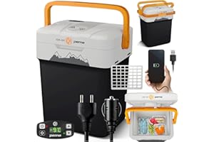 peme Essential Glacière Électrique 25,7L - Refroidisseur et Chauffe-Plats, Double Alimentation 12V & 230V, Mode Éco, Port USB, Couvercle Sécurisé, pour Voiture, Camping, Bateau