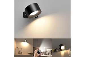 MEXLLEX LED Wall Light Indoor, 3 poziomy jasności 3 Tryby kolorów Bedside Lamp, 360 ° Rotatable Touch Control Wall Lamps, Lampa ścienna do salonu, sypialni, korytarza Wireless Wall Lights (Black)