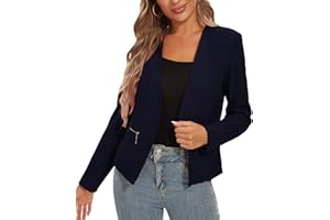 MINTLIMIT Womens Blazer Suit Open Front Casual Work Office Cropped Blazer Jacket for Ladies Cardigan Zip Pocket