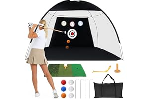 AQUOTA Golf Practice Net 10x7ft for Backyard Driving & Chipping, Includes Swing Correction Trainer, 6 Balls, Carry Bag & Tri-Turf Hitting Mat, Indoor & Outdoor Use