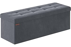 SONGMICS Storage Ottoman, Foldable Small Ottoman Foot Rest, 38 x 110 x 38 cm, Cube Ottoman with Storage, Load up to 300 kg, for Living Room, Bedroom, Entryway, Slate Grey LSF277G51