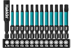 Hakkin 12 Stück Torx Bits Set Lang 55mm Sternschraubenzieher Impact Schraubendreher T-Star Sortiment 1/4" Schlagschrauber Bits S2 Schraubenzieher Bitsatz mit Bithalter T10 T15 T20 T25 T27 T30 T40