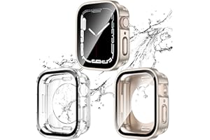Kawoco 2 Stück Wasserdicht Hülle für Apple Watch 41mm Series 9/8/7 mit Tempered Glass Displayschutz, 360° Rundum PC 2 in 1 Front & Rückseite Gehäuse Schutzhülle für iWatch 41mm Klar/Sternenlicht