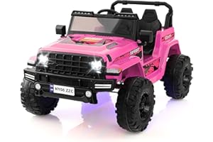 COSTWAY 24V Electric Ride on Car, 2-Seater Battery-powered Truck with Remote Control, LED Lights, Bluetooth, Music, Horn, USB, 4 Wheels Vehicle Toy for 3-8 Years Old (Pink)