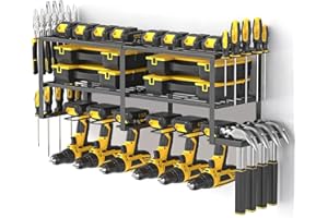 7E TRADING Support Mural Pliable Pour Organisateur D'outils électriques, Support De Perceuse Robuste Pour 5 Outils De Perceuse électrique, Support Rangement Pour Perceuse Sans Fil Avec Support Tournevis Latéral