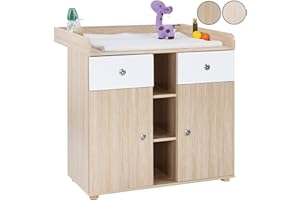 Infantastic® Mobile Fasciatoio - 90 x 69 x 92 cm, 2 Cassetti, 3 Ripiani Aperti e 2 Scomparti con Ante, in MDF Robusto, Colore a Scelta - Fasciatoio Cassettiera, per Neonati, Bambini (Quercia)