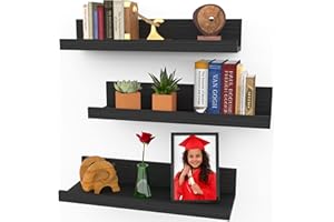 Icona Bay - 40 cm / 16 Inch Floating Shelves for Wall - Set of 3 in Ebony Black - Modern Rustic Style - Wall Mounted Display Shelves - Picture Ledges