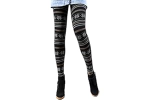 Libella Winterleggings Skinny Thermoleggings Laufhose Norweger mit Weihnachtsmotiven Teddy-Innenfleece Frauen/Mädchen 4145-A+F-2, Schwarz, Einheitsgröße