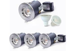 4XSweier IP20 Fire Rated LED Downlights for Ceiling,90 Minute Fire Rated GU10 Downlights, 5W 6000K Cool White Ceiling Recessed Spotlights Fittings with Satin Nickel (Non-Dimmable)