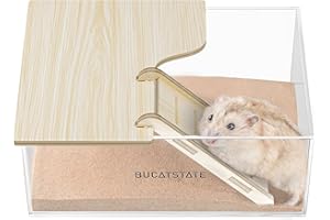 BUCATSTATE Contenedor de baño de arena para hámster con escalera - Caja de arena acrílica para ducha y sala de excavación para ratones Lemming Gerbils Animal pequeño (forma rectangular)