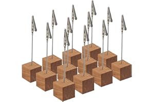 CIOUYAOS 12 STÜCKE Kartenständer, Fotohalter mit Klammern, Memo Clip Halter, Weihnachts Kartenhalter mit Krokodilverschluss Holzsockel Fotoständer Tischkartenhalter, für Bilder Karten Notizen