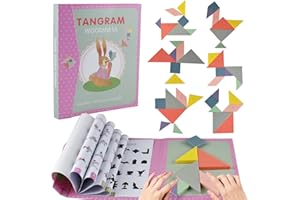 Yunyige Tangram Magnetique,Tangram Puzzle,Travel Tangrams Puzzle,Jeu Tangram avec 160 Défis de Forme (Rose)