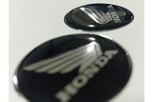GENERICO Pair of 3D Resin Motorcycle Stickers Size Compatible with Honda Models and Helmets Size 40mm Colour: Black/Chrome