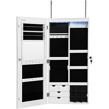 Ezigoo Mirror Jewellery Cabinet Door Mount Wall Mounted Jewellery