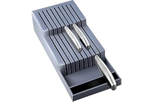 Retoo Ceppo Portacoltelli da 40 cm per 18 Coltelli, Professionale a Due Livelli, Universale per 6 Grandi Coltelli da Cucina, Cassetto per Utensili, Ufficio, Officina, Grigio