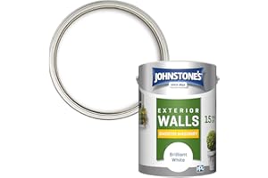 Johnstone's, Exterior Smooth Masonry Paint, Brilliant White, Up to 15 Years Protection, Weather & Dirt Resistant, 60m² Coverage Per Tin, Dry in 1-2 Hours, 5L