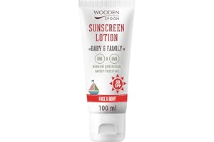 Wooden Spoon Ekologisk Solkräm Baby och Familj SPF 50 – 100% Naturlig, Osynlig Zink, Ingen Vit Hinna, Hypoallergen, Vegansk, Vattentålig – 150 ml