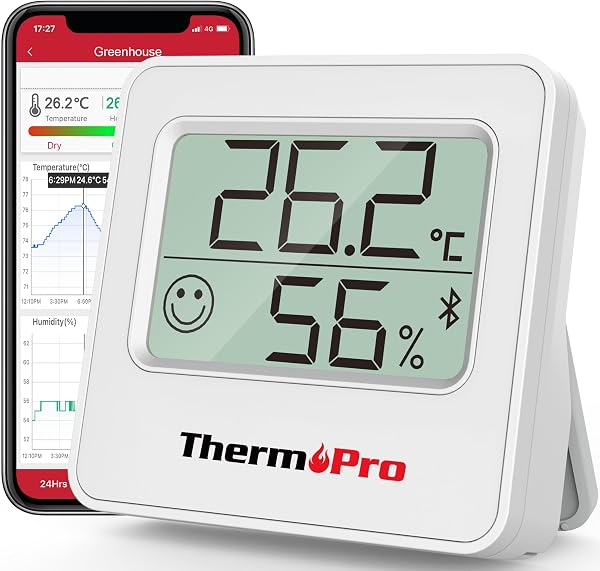 ThermoPro TempPro TP357 Bluetooth Hygrometer Mini Room Thermometer Indoor with Alerts, Humidity Meter & Temperature Monitor with Smart App and Data Recording with Humidity Sensor for Baby Room Office - 1