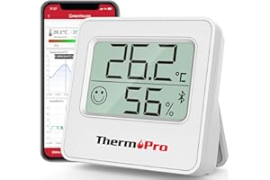 ThermoPro TP357 Bluetooth 80 m, higrometr, wewnętrzny termometr pokojowy, cyfrowy, z aplikacją, mini miernik wilgotności powietrza ze wskaźnikiem smiley, grafika danych do wnętrz, biura, piwnicy