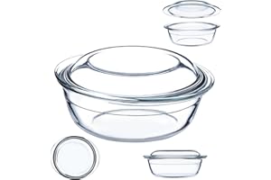 KADAX Pirofila per Cottura da Forno in Vetro Trasparente, Casseruola Rotonda con Coperchio da Cucina, Piatto Resistente al Calore per Lasagne (2.2L)