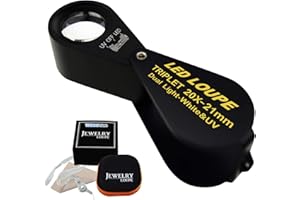 ‎TEKCOPLUS 21 mm Jeweller's Magnifying Glass Triplet 10x Lighting with LED and UV Light Home Industrial Hobbyist Coin Collector (20x Magnification 21 mm)