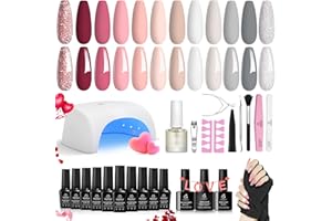 BEETLES GEL POLISH Beetles Gel Nail Polish Kit with U V Light Base Top Coat,12 Colors Kiss of the Rose Nude Pink White Grey Holiday Gel Polish Starter Kit Valentine's Day Gift for Women Soak off Gel Polish DIY Home