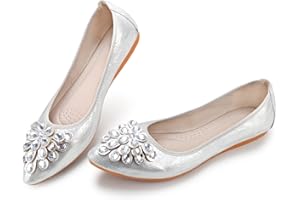 Kivors Womens Ballet Flats Shoes Rhinestone Wedding Ballerina Fold Up Shoes Foldable Sparkly Comfort Slip On Ladies Loafers