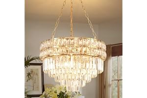 AOOCHOK Modern Kristall Pendelleuchte Gold Kronleuchter, Rund Kristall Hängeleuchte, Häengelampe für Wohnzimmer, Esszimmer, Schlafzimmer, Restaurant, E14 x 11, Ø55 cm