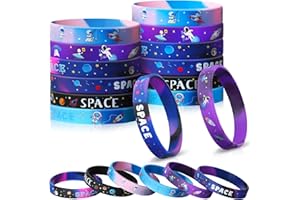 AORIHER 24 Stück Weltraum Party Silikon Armbänder, Alien Astronaut Spielzeug Gummi Armbänder, Alien Astronaut Spielzeug Galaxie Stern Weltraum Gastgeschenke für Kinder Weltraum Geburtstag Deko