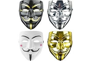 Atuoxing 4 PCS V para Vendetta Mascara Disfraz Mascara Halloween de Fiesta de Cosplay Máscara de Hacker Máscara Anónimo para Adultos Niños